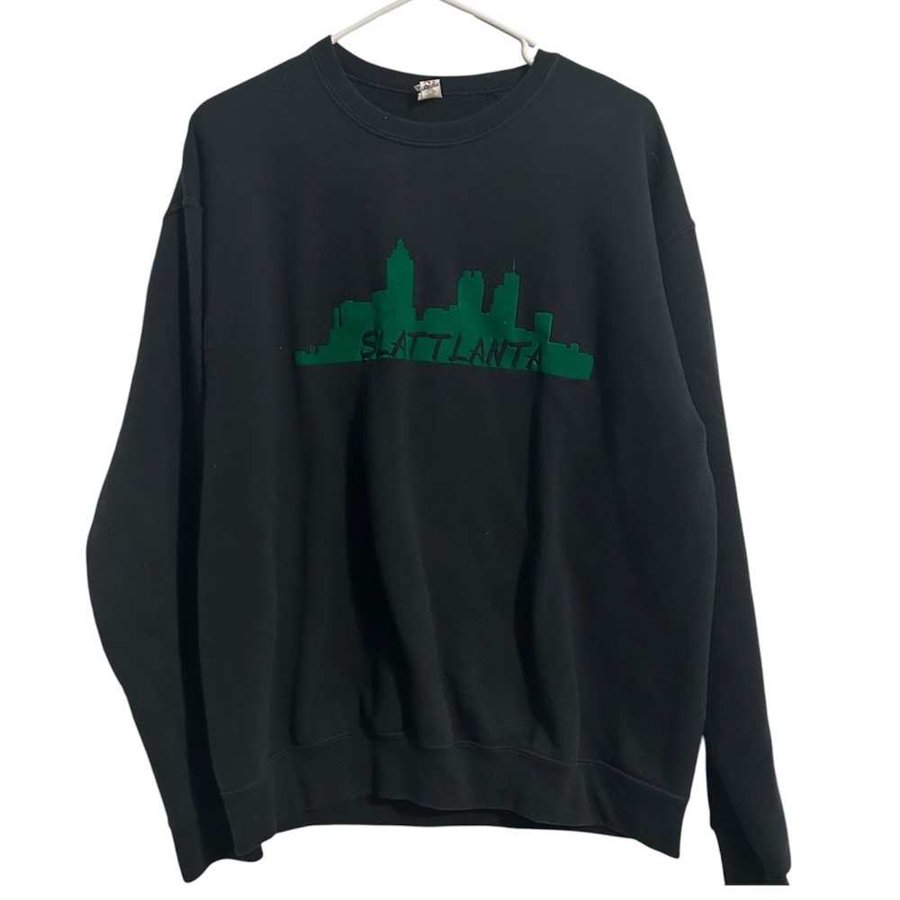 Jerzees Unisex Black Slatlanta Green Crew Neck Pullover Comfy Sweater Homie Snac